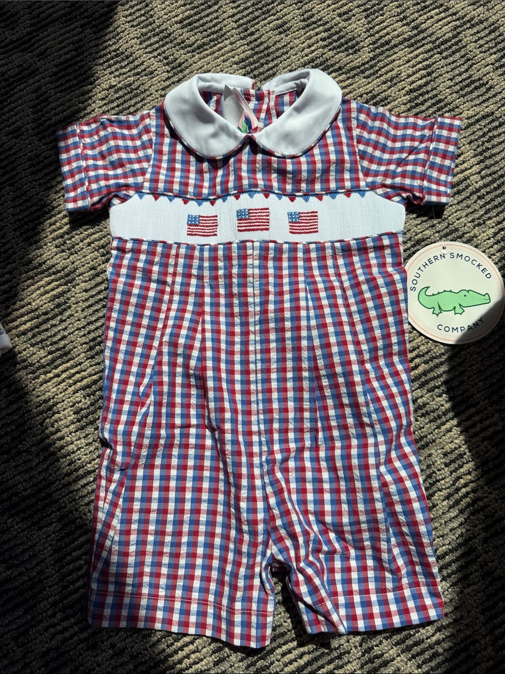 Southern Smocked Co. Red & Blue Plaid Smocked One-Piece for Kids
